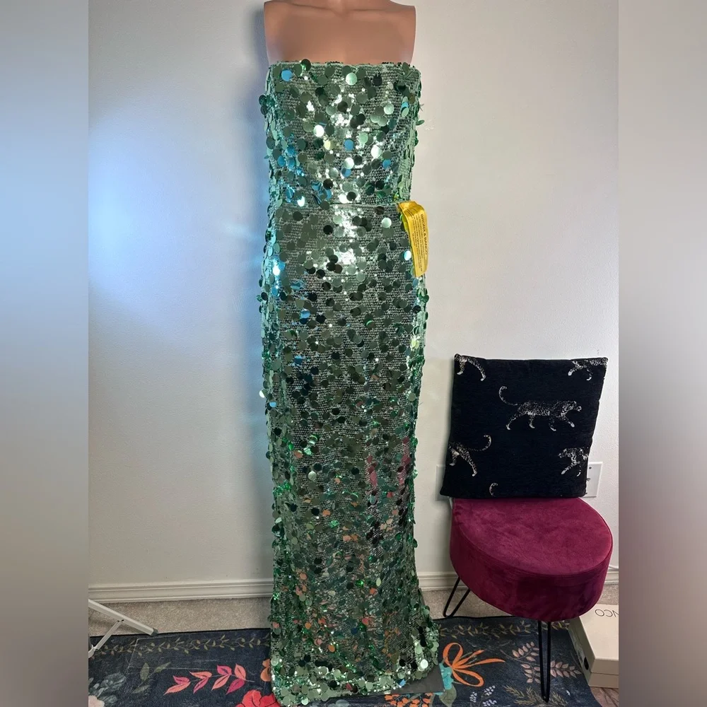 Bronx and Banco Farah Strapless Gown in Green & Multi sequins sparkle maxi dress